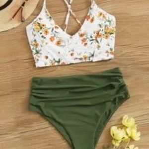 Green and Floral High Waisted Bikini